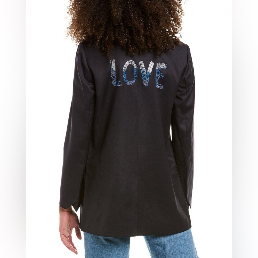 Nwt Zadig & Voltaire Viva Love Strass Blazer Dark Navy Blue Rhinestone Sz 40